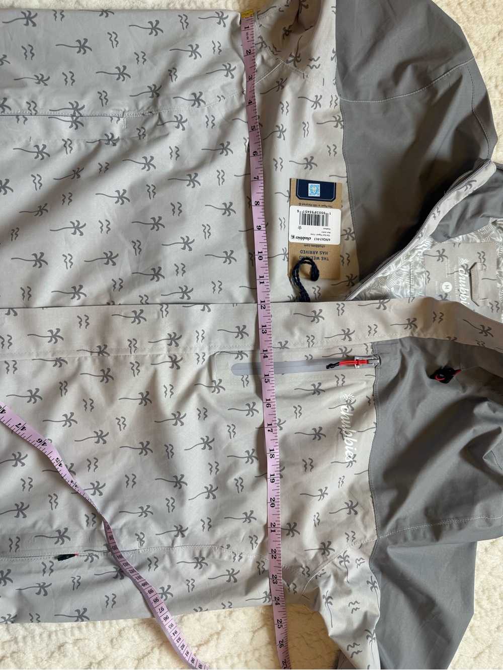Chubbies palm tree print rain jacket Hooded Light Gray The Surf Signal Medium - Picture 6 of 12